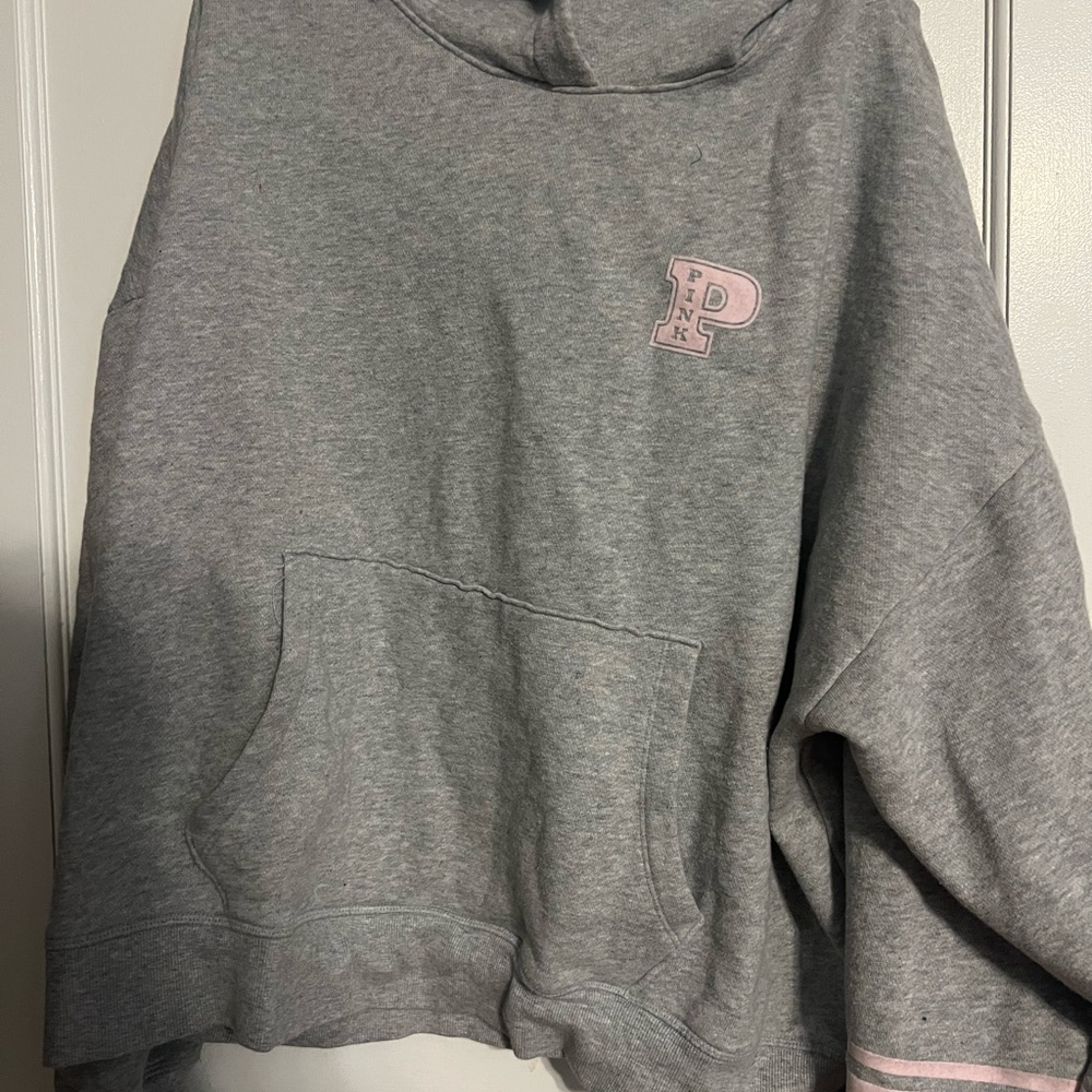Gray Hoodie with Pink Logo